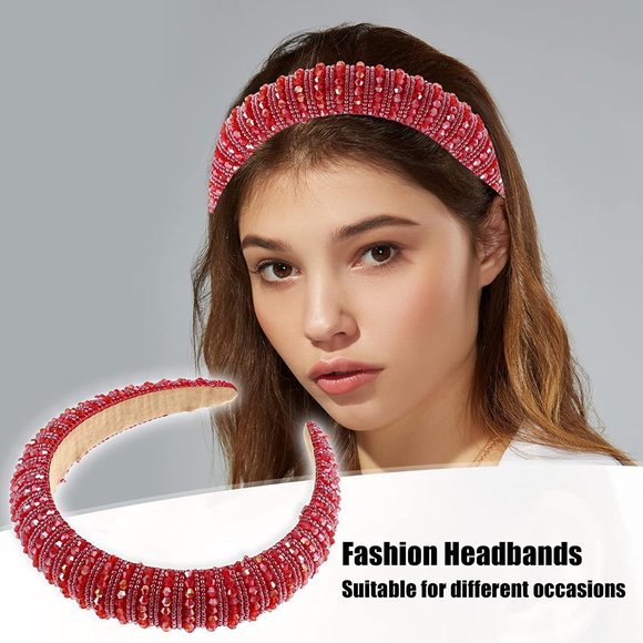 Crystal Headband, Rhinestone Hairband for Women, Red, 1.2 Inch Wide - Picture 5 of 5